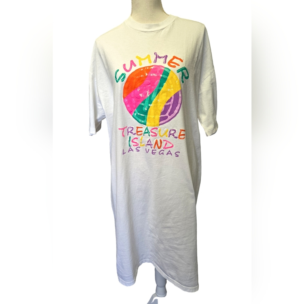 Vintage 1994 florescent neon Treasure Island Las Vegas oversized t-shirt dress